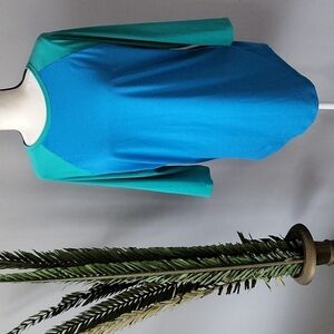 LuLaRoe Randy turquoise and green raglan 3/4 sleeve tee